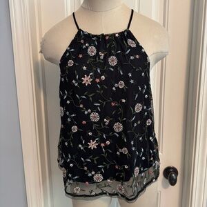 Abercrombie & Fitch Medium Black Floral Beaded Cami Top ~ Y2K 90s Fairy